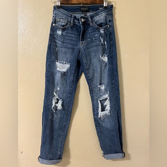 Judy Blue Denim - Judy Blue Boyfriend Distressed Denim Blue Jeans Junior Size 0/24 JJ206